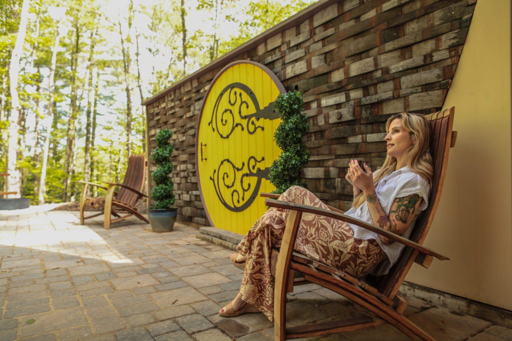 Relaxing at The Shire hobbit house at Purposely Lost